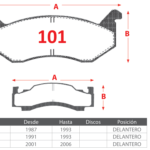Pastillas de Freno Delanteras Dodge (B 150 - B 250, D 350 - W 10, RAM VAN B 3500) - Código 101