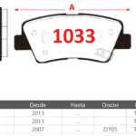 Pastillas de Freno Traseras Kia (CARENS 1.7, CARENS 2.0, OPIRUS) - Código 1033