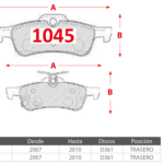 Pastillas de Freno Traseras Toyota (YARIS 1.3, YARIS SPORT 1.3) - Código 1045