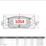 Pastillas de Freno Delanteras Lexus / Toyota (ES350 3.5, CAMRY 2.4, CAMRY 2.5) - Código 1054