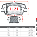 Pastillas de Freno Traseras Hyundai / Kia / Ssang Yong (EQUUS 4.6, GENESIS 2.0, GENESIS 3.3) - Código 1121