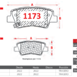 Pastillas de Freno Traseras Hyundai / Ssang Yong (ELANTRA 1.6, ELANTRA 1.8, I30 1.6) - Código 1173