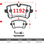 Pastillas de Freno Traseras Audi / Porsche (A6 2.0 TFSI, A7 AVANT 3.0 TDI, A8 3.0 TFSI QUATTRO) - Código 1192