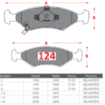 Pastillas de Freno Delanteras Ford / Kia (COURIER FURGON, ESCORT 1.6, ESCORT 1.6 BRASILERO) - Código 124