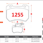 Pastillas de Freno Delanteras Alfa Romeo (ALFA 159 2.0, ALFA BRERA 2.2) - Código 1255