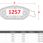 Pastillas de Freno Delanteras Ford (MUSTANG 3.8, MUSTANG 4.0, MUSTANG 4.6) - Código 1257