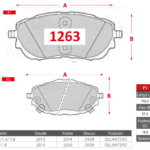 Pastillas de Freno Delanteras Toyota (AURIS 1.3/1.5/1.6/ 1.8, COROLLA XLI 1.8) - Código 1263