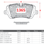 Pastillas de Freno Traseras Land Rover (DISCOVERY V (L462) 2.0 Sd4 4x4, RANGE ROVER IV (L405) 3.0 SCV6 4x4, RANGE ROVER IV (L405) 5.0 V8 4x4) - Código 1365