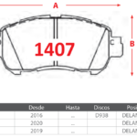 Pastillas de Freno Delanteras Nissan (KICKS 1.6, NOTE 1.2, VERSA 1.6) - Código 1407