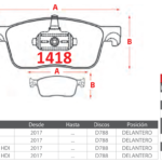 Pastillas de Freno Delanteras Citroen / Opel / Peugeot (JUMPY 1.6 BLUEHDI, JUMPY 2.0 BLUEHDI, SPACETOURER 2.0 BLUEHDI) - Código 1418