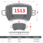 Pastillas de Freno Traseras Changan / Dsfk (A500 1.5, SUV 500 1.5, SUV 580 1.5) - Código 1513