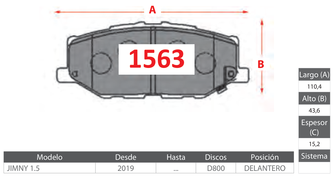 plano_1563_gtx Pastillas de Freno Delanteras Suzuki (JIMNY 1.5) - Código 1563 - Imagen 1