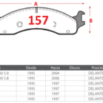 Pastillas de Freno Delanteras Ford (ECONOLINE E-250 5.0, ECONOLINE E-350 5.8, F-250 5.8) - Código 157