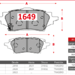 Pastillas de Freno Traseras Toyota (C-HR AT 2.0, C-HR HYBRID AT 1.8, COROLLA 1.6) - Código 1649