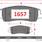Pastillas de Freno Traseras Hyundai (STARIA 2.2) - Código 1657