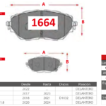 Pastillas de Freno Delanteras Tesla (C-HR 1.2, C-HR AT 1.8, C-HR AT 2.0) - Código 1664