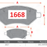 Pastillas de Freno Delanteras Changan (ARRIZO 3 GLX 1.5) - Código 1668