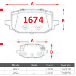 Pastillas de Freno Traseras Nissan (QASHQAI TURBO 1.3, XTRAIL 2.5) - Código 1674