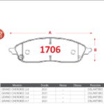 Pastillas de Freno Delanteras Jaguar (GRAND CHEROKEE 2.0, GRAND CHEROKEE 3.0, GRAND CHEROKEE 3.6) - Código 1706