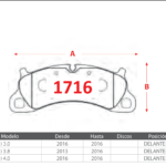 Pastillas de Freno Delanteras Porsche (911 (991) 3.0, 911 (991) 3.8, 911 (991) 4.0) - Código 1716