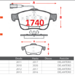 Pastillas de Freno Delanteras Varios (GIULIETTA 1.4, GIULIETTA 1.6, GIULIETTA 1.8) - Código 1740
