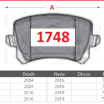 Pastillas de Freno Traseras Volkswagen (PASSAT B6, PASSAT B7, PASSAT CC TDI) - Código 1748