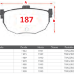 Pastillas de Freno Traseras Hyundai / Jac / Kia (COUPE (TUSCANI) 2.0, COUPE (TUSCANI) 2.7, COUPE 2.0) - Código 187