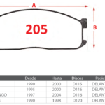 Pastillas de Freno Delanteras Kia (BESTA 2.2, BESTA 2.7, FRONTIER 2.7 BONGO) - Código 205