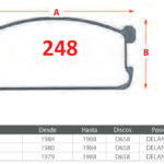Pastillas de Freno Delanteras Mitsubishi (COLT 1.6, GALANT 1.6, LANCER 1.2) - Código 248