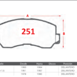 Pastillas de Freno Delanteras Mitsubishi (GALANT 2.0, L300 / DELICA 1.6, SAPPORO 2.0) - Código 251