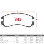 Pastillas de Freno Delanteras Nissan / Suzuki (QUEST 3.0, BLUEBIRD USA, PULSAR 1.3) - Código 345