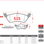 Pastillas de Freno Traseras Chrysler / Dodge (TOWN COUNTRY 3.3, VORAGER 3.3, CARAVAN 3.3) - Código 515
