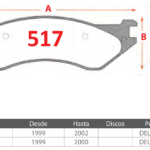 Pastillas de Freno Delanteras Dodge / Ram (RAM 1500 3.9, RAM 1500 VAN 3.9, 1500 3.9) - Código 517