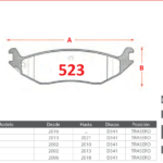 Pastillas de Freno Traseras Dodge / Ram (DURANGO 3.7, DURANGO 4.7, DURANGO 5.7) - Código 523