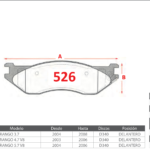 Pastillas de Freno Delanteras Dodge (DURANGO 3.7, DURANGO 4.7 V8, DURANGO 5.7 V8) - Código 526