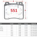 Pastillas de Freno Delanteras Mercedes Benz (300SE (W140), 400SE- SEL (W140), 500SE - SEL (W140)) - Código 551