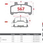 Pastillas de Freno Delanteras Chevrolet (BUICK SKYHAWK, CADILLAC CIMARRON, OLDSMOBILE CALAIS / FIRENZA) - Código 567
