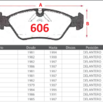 Pastillas de Freno Delanteras Bmw (518 (E28) 1.8, 520d (E28)2.0, 520i (E25) 2.0) - Código 606