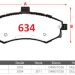 Pastillas de Freno Delanteras Hyundai / Jac / Kia (ELANTRA 1.6, ELANTRA 1.8, ELANTRA 2.0) - Código 634