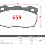 Pastillas de Freno Delanteras Land Rover (DEFENDER 3.9 V8, DEFENDER Cabrio (L316) 3.9 4x4, DEFENDER Pick Up (L316) 2.5 Td5 4x4 (L316)) - Código 659