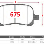 Pastillas de Freno Delanteras Toyota (COROLLA 1.6, COROLLA SPAC 1.6) - Código 675