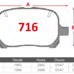 Pastillas de Freno Delanteras Lexus / Toyota (ES300 3.0, RX300 3.0, AVALON 3.0) - Código 716
