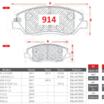 Pastillas de Freno Delanteras Hyundai / Kia / Maxus (GENESIS 3.3, GRAND SANTA FE 2.2, SANTA FE 2.0) - Código 914