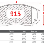 Pastillas de Freno Delanteras Hyundai (COUPE 2.0, COUPE 2.7 V6, ELANTRA 1.8 XD) - Código 915