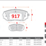 Pastillas de Freno Delanteras Ford / Mazda / Mitsubishi (EDGE 2.0, EDGE 3.5, CX7 2.3) - Código 917