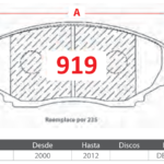 Pastillas de Freno Delanteras Mazda / Mitsubishi (MPV 2.2, MPV 2.3, DELICA 2.0) - Código 919