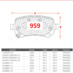 Pastillas de Freno Traseras Chrysler / Dodge (TOWN COUNTRY 2.8 DIESEL, CARAVAN 3.8, GRAND CARAVAN 3.3) - Código 959